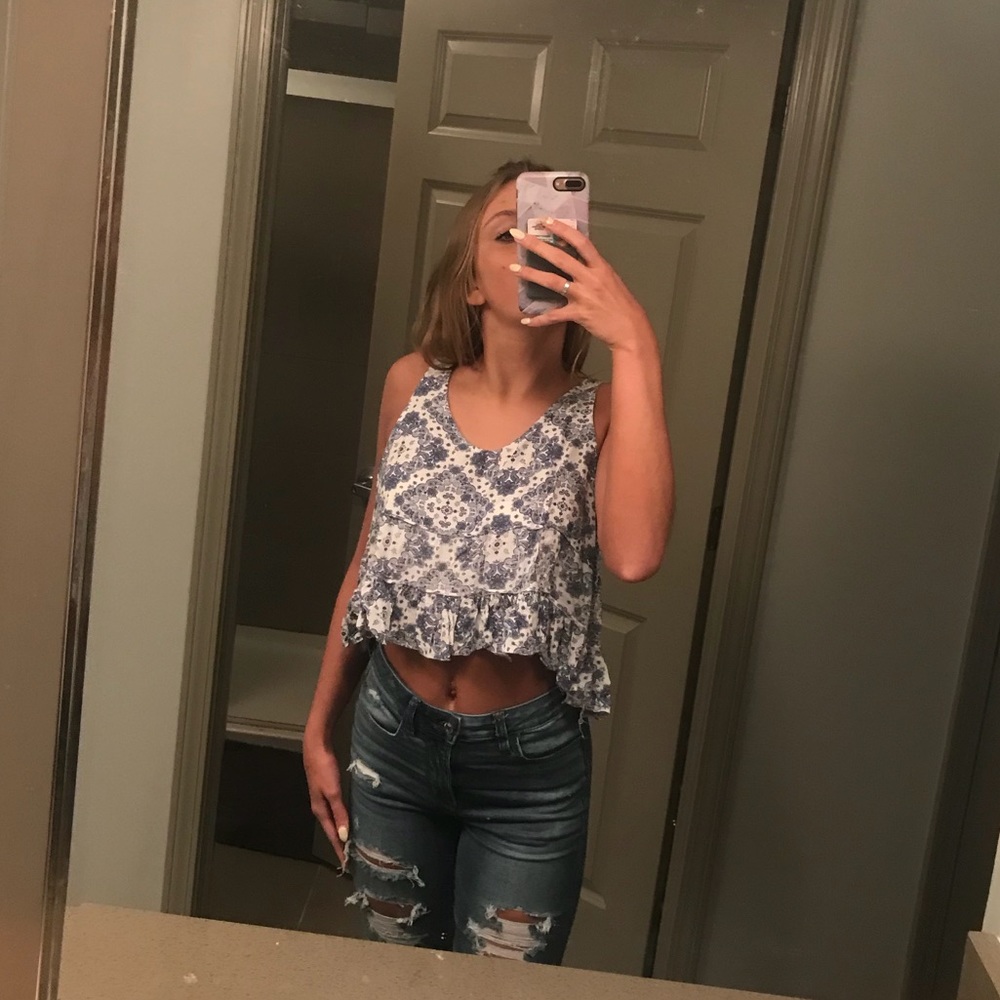 blue/white bohemian crop top - altar’d state